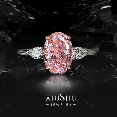 2.5ct鸽子蛋烟花粉钻色925戒指