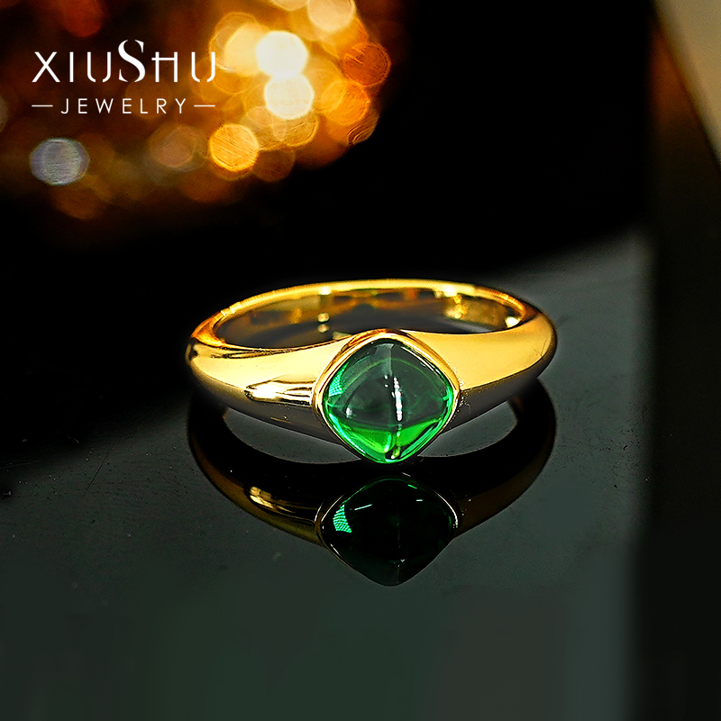 轻奢欧美款绿糖塔925银戒指