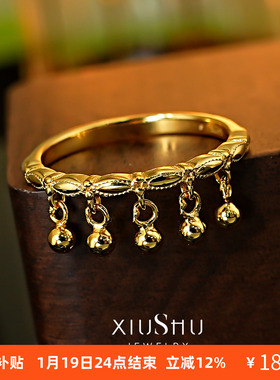 925纯银流苏古法小铃铛戒指