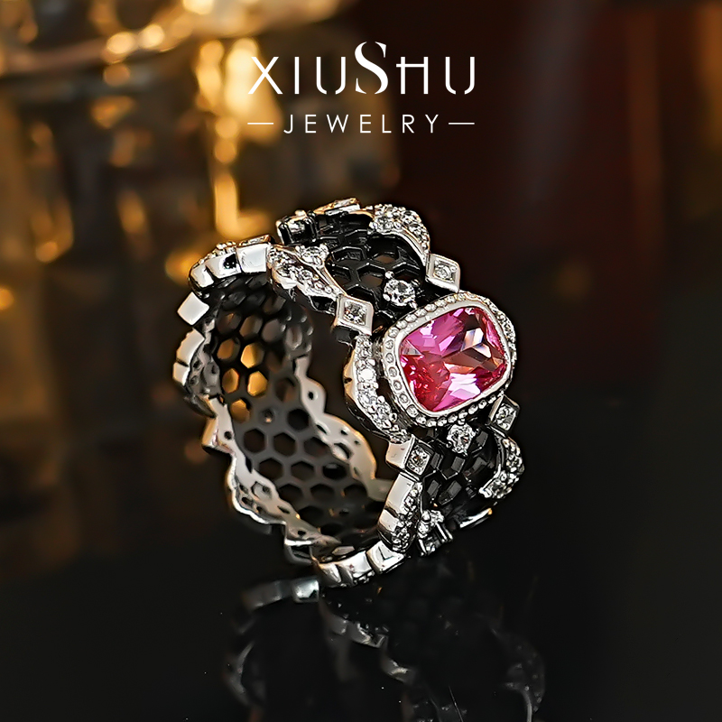 意大利拉丝镂空蕾丝s925银戒指