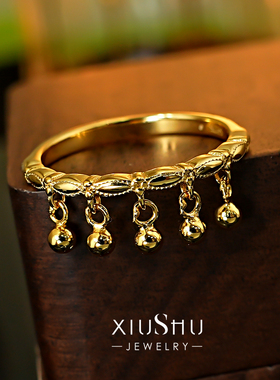 925纯银流苏古法小铃铛戒指