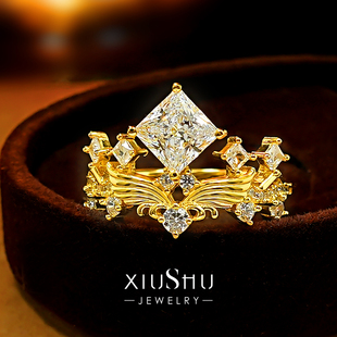 2ct「加冕」菱形切割冠冕925银戒指复古宫廷叠戴XIUSHU培育彩宝