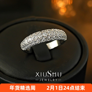 璀璨《繁星 》三面满钻密镶925纯银排钻戒指宽版指环ins风叠戴