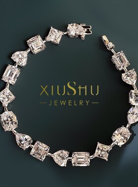 925纯银仿真钻石水滴祖母绿手链阿斯切爱心异形高碳钻ins风SL512