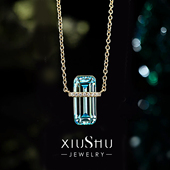 夏日清冷海蓝宝色祖母绿切吊坠925银锁骨项链 冰糖海蓝