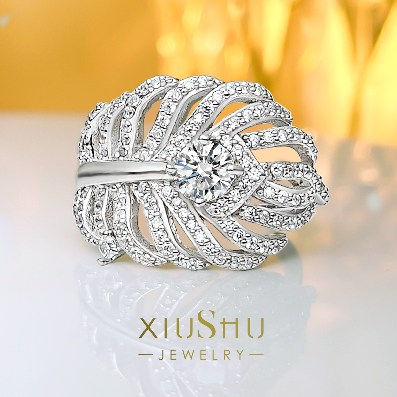 轻奢羽毛925纯银百搭个性戒指