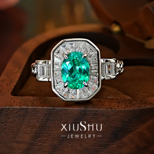 vintage风霓虹蓝帕拉伊巴色925纯银戒指轨道镶食指戒酷飒风