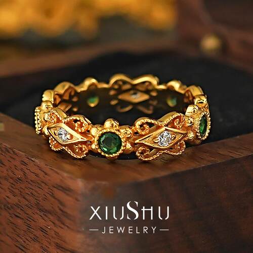 清澈花丝中古风复古925银戒指