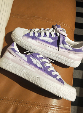 梦幻天空手绘小清新ullzang回力祥云渐变联名鞋帆布女鞋爆改樱花