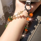 网红挂件挂绳 时尚 柿柿如意水晶串珠手机挂链新中式 手腕挂绳短款