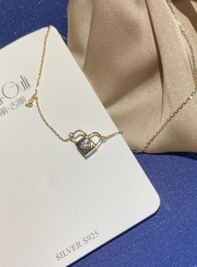 古丽爱心锁多带项链通体纯银双面佩戴锁骨链设计精致时尚颈链