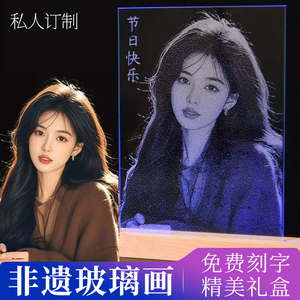 锤子玻璃画定制摆件敲击画全家福情人节生日礼物送女友人像琉璃画