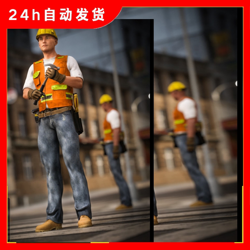 3D完整角色美术模型服装建筑工人装备 maya 3dmax c4d ue4 unity