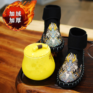 高帮加绒棉鞋 京腔布仆老北京手工千层底工艺中国风刺绣花布鞋 冬季