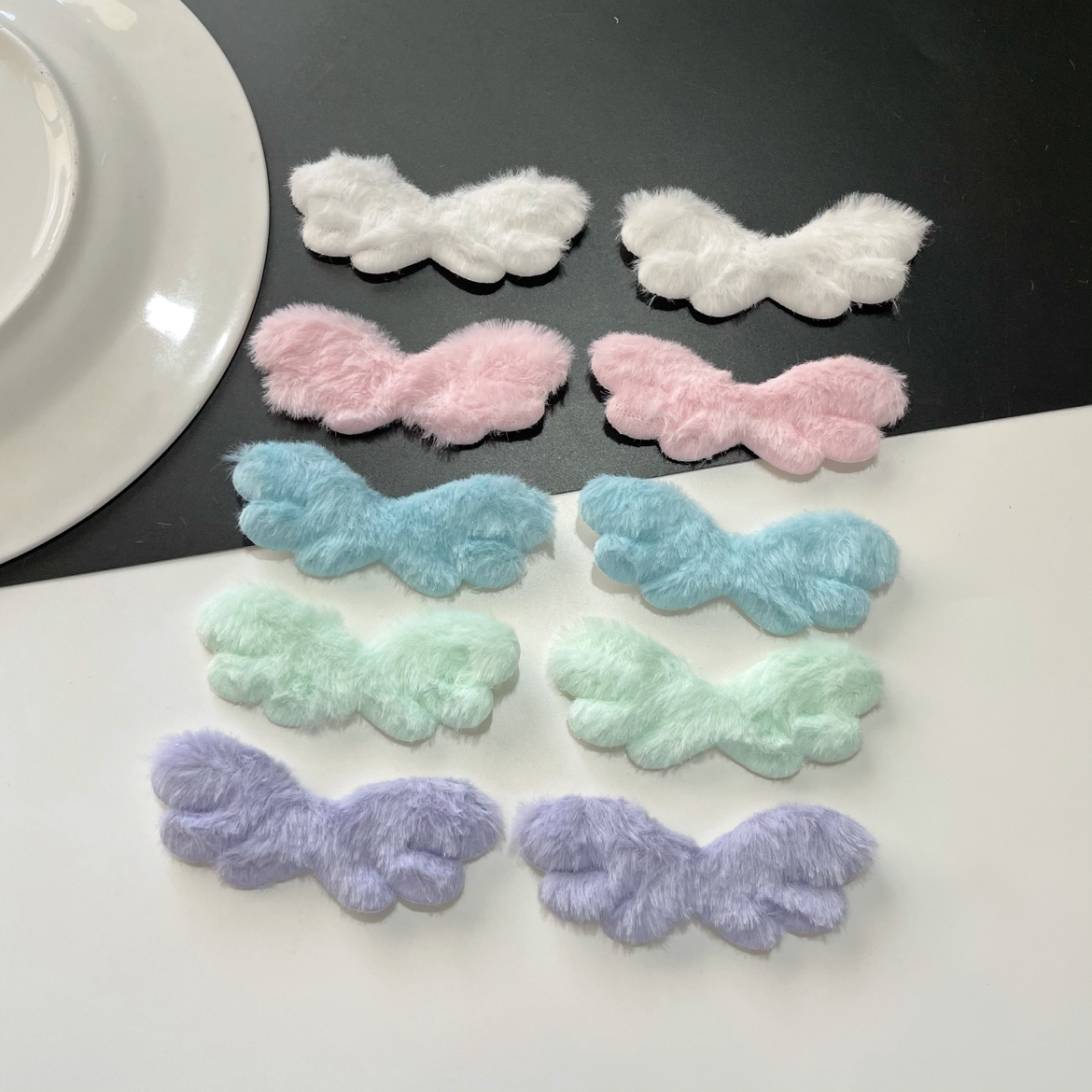 8.3*3cm单面糖果色毛绒翅膀手工diy发饰配件咕卡套装饰应援扇F300