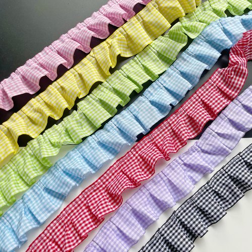 特价优质红格子荷叶花边diy帽子裙边下摆袖口木耳边褶皱帽子材料