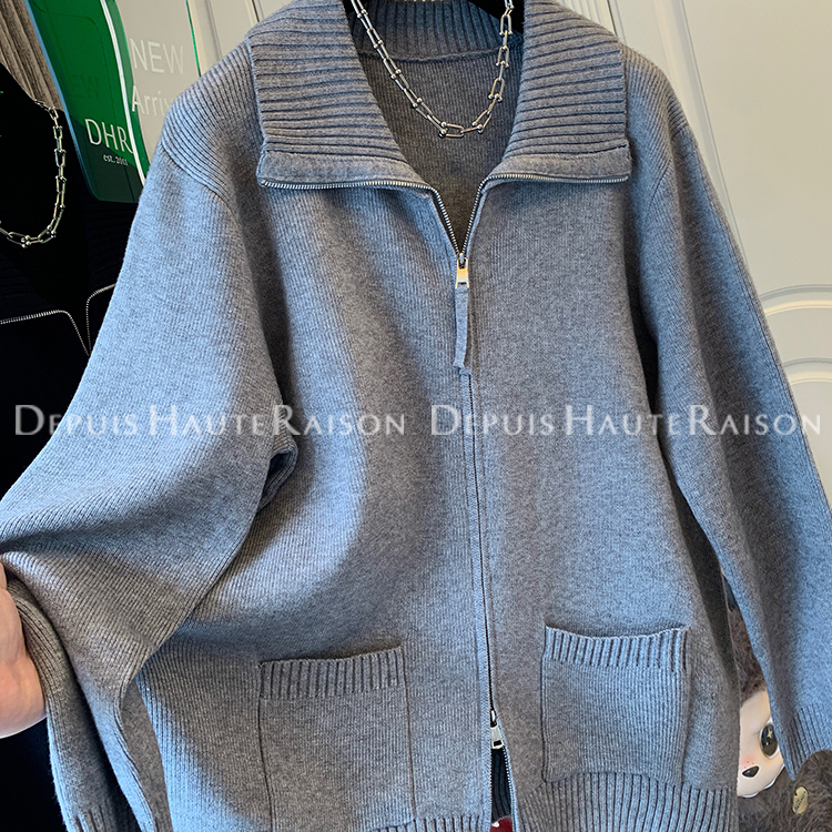 DHR高级气质翻领拉链毛衣针织衫