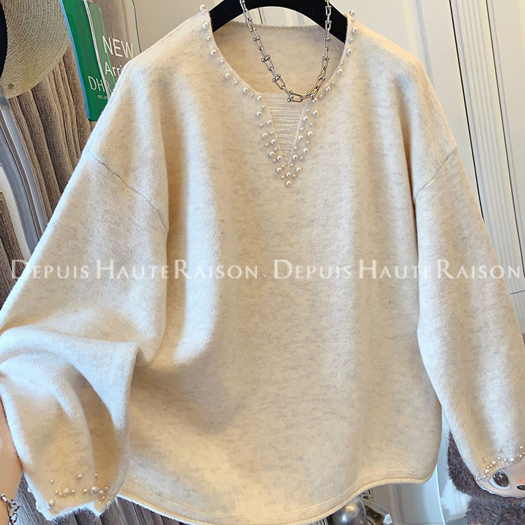 DHR好看绝美法式珍珠小香针织衫