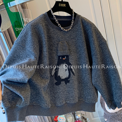 DHR超好看减龄企鹅加绒圆领卫衣