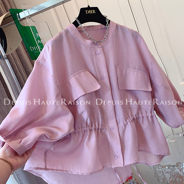 DHR 高级感法式气质荷叶边短袖衬衫娃娃衫宽松上衣女2025夏季新款