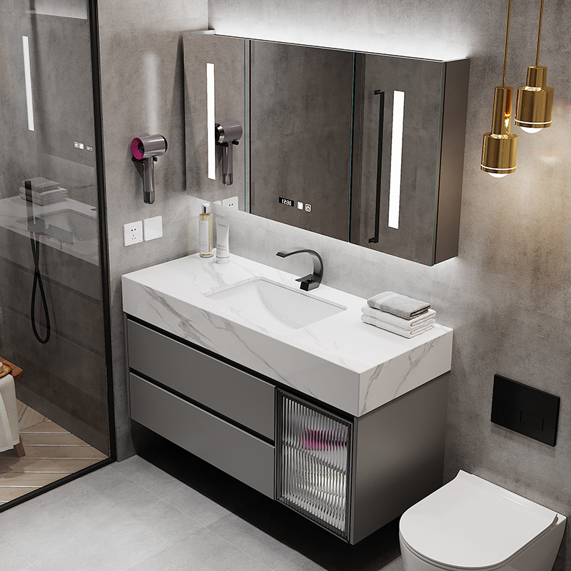 简约现代岩板陶瓷橡木浴室柜卫生间洗手池洗脸洗漱台盆组合YB003