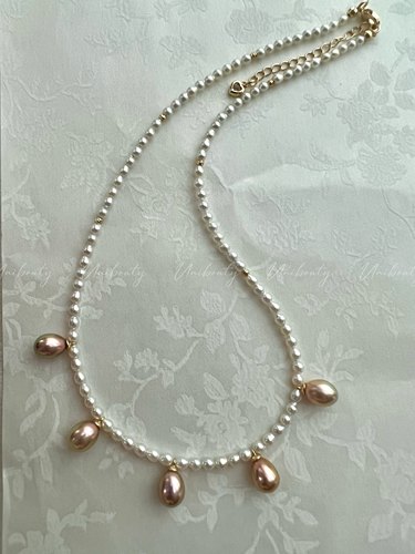 【星辰之泪】天然淡水彩色米珠珍珠项链法式优雅复古气质小香风女