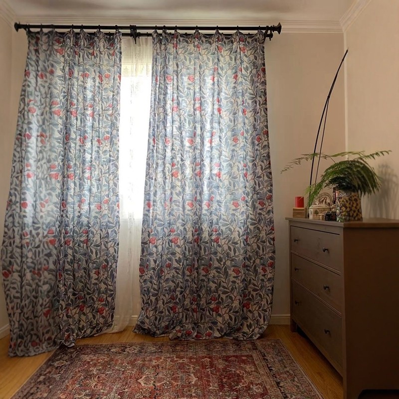 茜茜李出口欧美美式棉麻窗帘欧式复古卧室成品布帘客厅杨梅红了