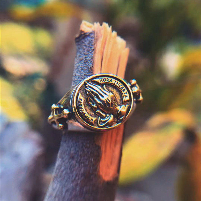 莲鱼山 真鍮 praying hands ring 祈祷之手 925银可调节戒指银饰