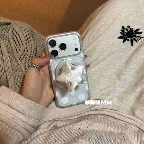 羊咩咩MM小众波点ins肤感简约苹果17ProMax手机壳适用iPhone17Pro星星磁吸支架15少女心16奶油温柔风17软套