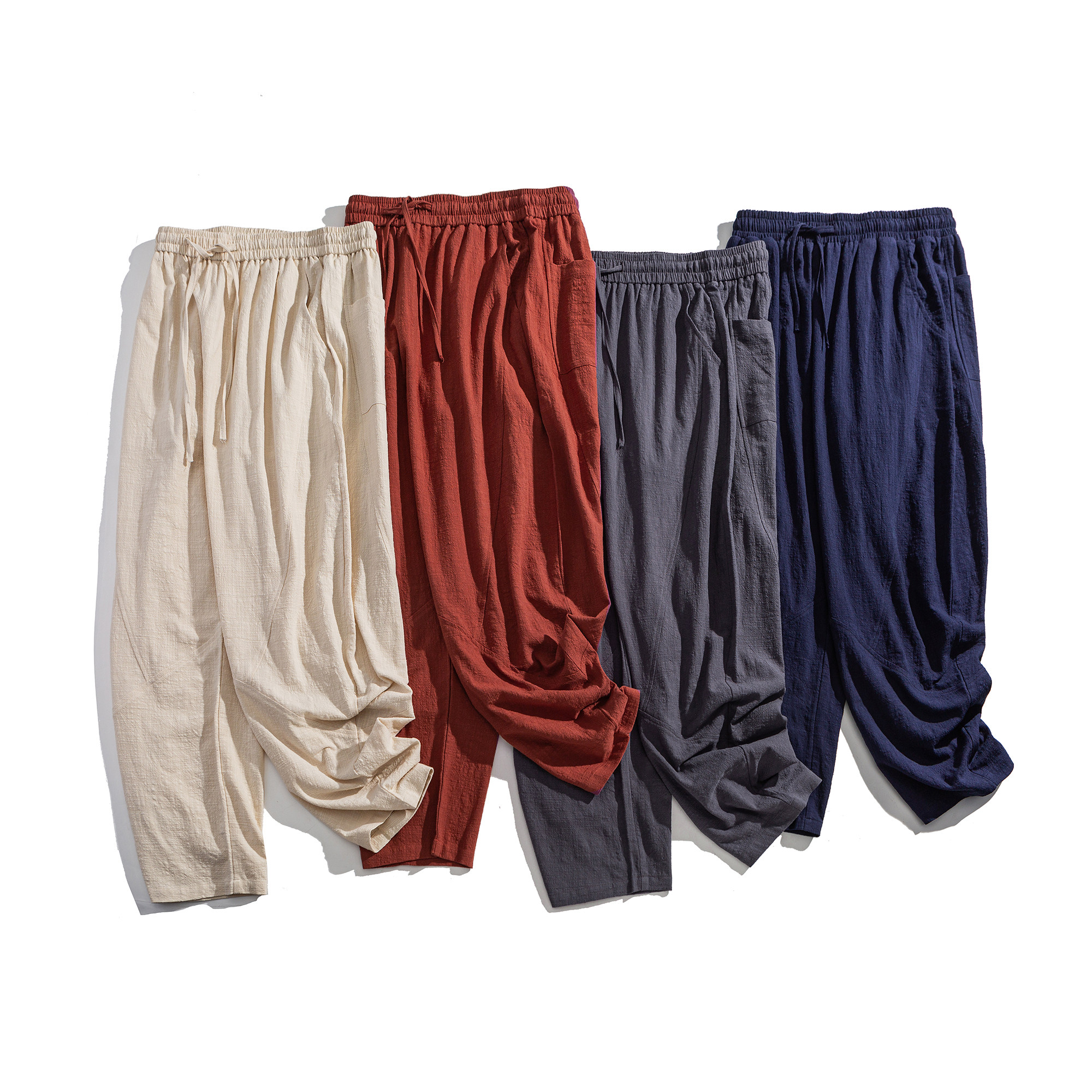 2026风春夏新款棉麻宽松哈伦裤新中式亚麻灯笼裤B378-K51-P65，男装休闲裤，电商B378（原B341）