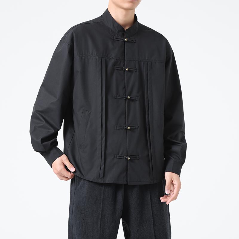风男装大码上衣铜扣衬衫男复古潮礼服青年立领唐装1904-P75,男装衬衫,电商B378（原B341）