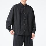 风男装大码上衣铜扣衬衫男复古潮礼服青年立领唐装1904-P75，男装衬衫，电商B378（原B341）