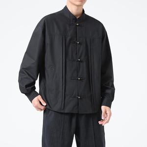 风男装大码上衣铜扣衬衫男复古潮礼服青年立领唐装1904-P75图片