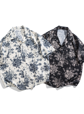 秀禾服男款夏季新款中式国风情侣装短袖衬衫宽松休闲衬衣1926-P55