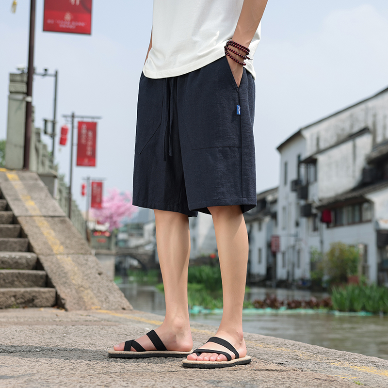 夏季复古水洗做旧休闲五分短裤新中式亚麻直筒裤K31-P60，商品下架区商品下架区，电商B378（原B341）