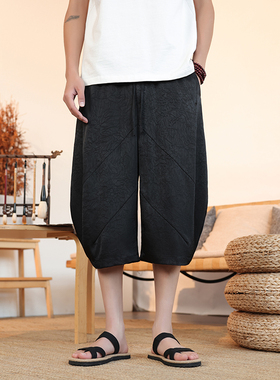 2025中国风夏季灯笼裤复古大码宽松凉感薄款七分哈伦裤K35-P55