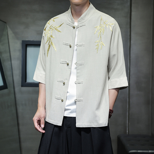 新中式唐装复古风短袖刺绣衬衫男士新中式夏季改良汉服1906-P75图片