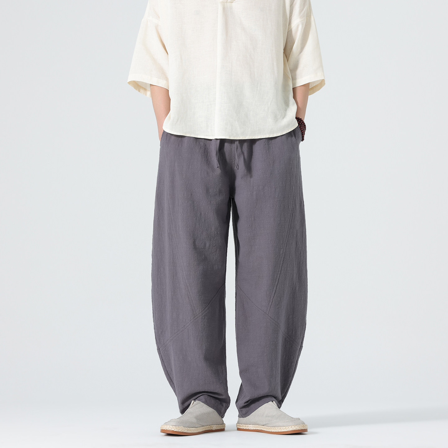 2026风棉麻哈伦长裤春夏亚麻弯刀裤男女同款B378-K51-P65,男装休闲裤,电商B378（原B341）