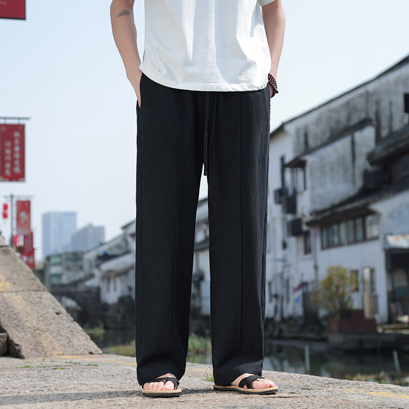 风亚麻休闲透气直筒裤男宽松大码休闲裤纯色苎麻长裤K30-P75,男装休闲裤,电商B378（原B341）