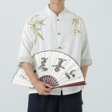 风刺绣立领棉麻衬衫男短袖夏季中式复古唐装衬衣茶服1906-P75，男装衬衫，电商B378（原B341）