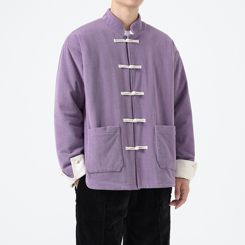 秋冬复古灯芯绒加厚棉衣风盘扣撞色厚款唐装1918-P135,男装棉衣,电商B378（原B341）
