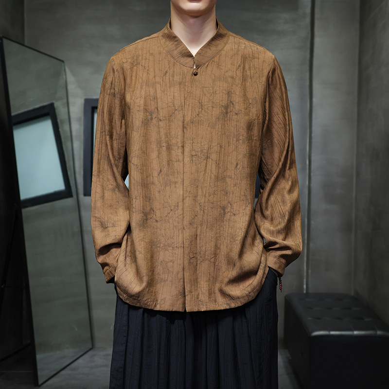 风复古盘扣立领长袖衬衣男装新中式古风汉服宽松衬衫1901-P65图片