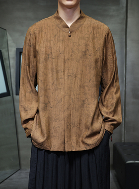 中国风复古盘扣立领长袖衬衣男装新中式古风汉服宽松衬衫1901-P65