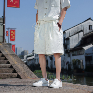 风男士提花高级感短裤新中式大码宽松休闲薄款五分裤K36-P45图片
