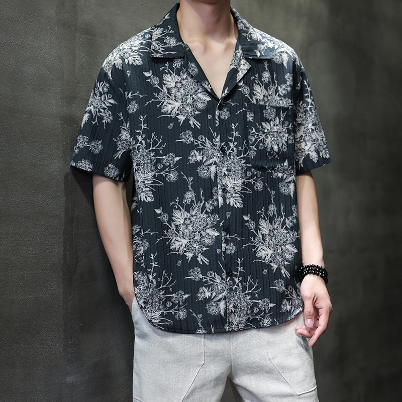 现货 夏季花式翻领短袖衬衣 宽松有大码 1926-P55