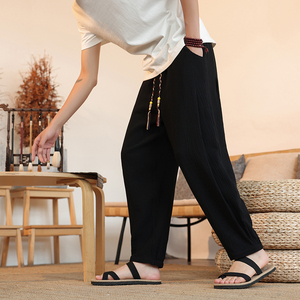 新中式复古水洗做旧休闲裤 风系绳收口哈伦裤 K37-P60,男装休闲裤,电商B378（原B341）