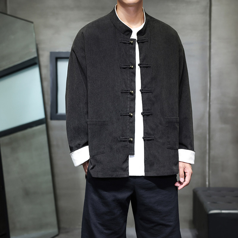 秋冬灯芯绒立领夹克外套复古风红色过年服拜年唐装1935-P95,男装夹克,电商B378（原B341）