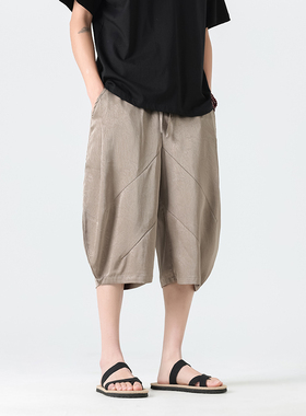 日系复古宽松哈伦裤 冰丝醋酸五分直筒裤 K35-P55