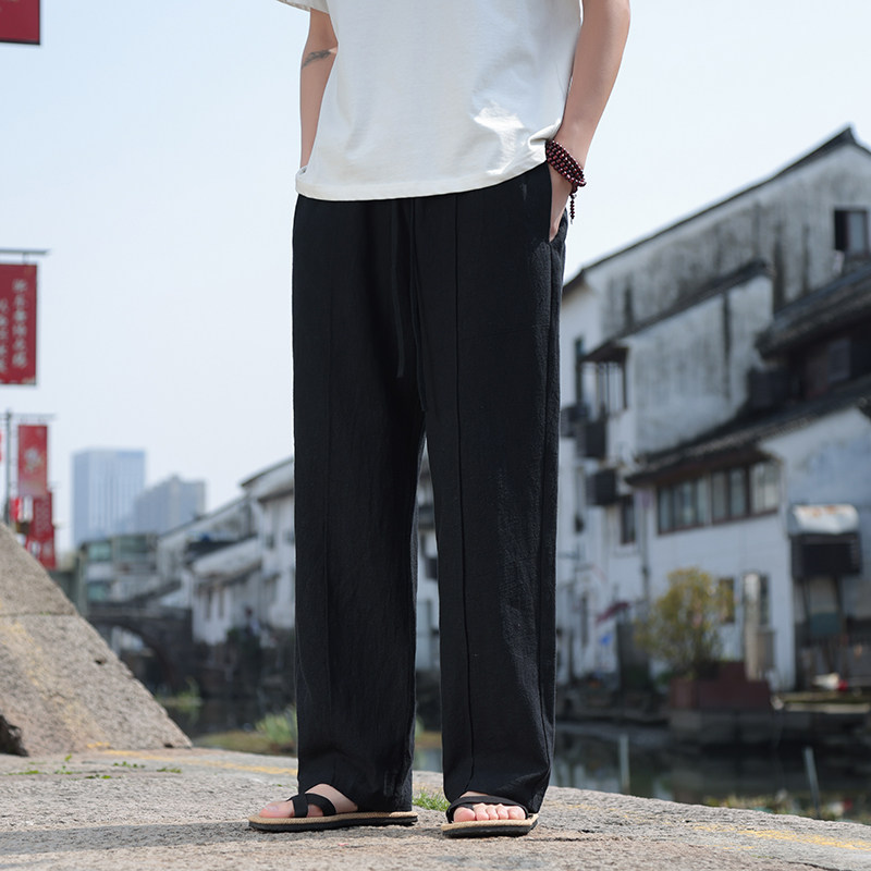 夏季男士亚麻休闲裤大码透气薄款直筒裤复古宽松直筒裤子K30-P75,男装休闲裤,电商B378（原B341）