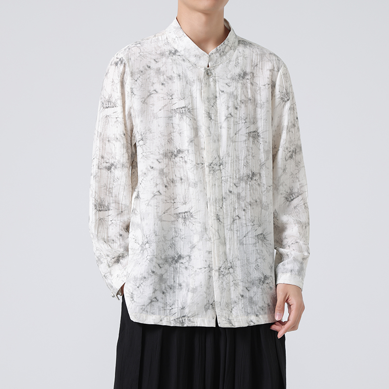 复古日系冰丝薄款长袖衬衫宽松大码中式衬衣1901-P65，男装衬衫，电商B378（原B341）